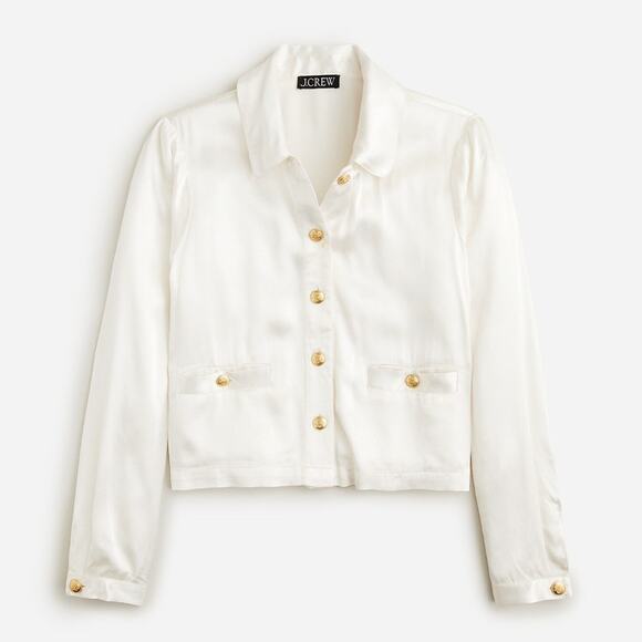 J.Crew Lady Shirt Jacket Luster Crepe Satin Viscose Gold Buttons Ivory Large NWT - Picture 1 of 13